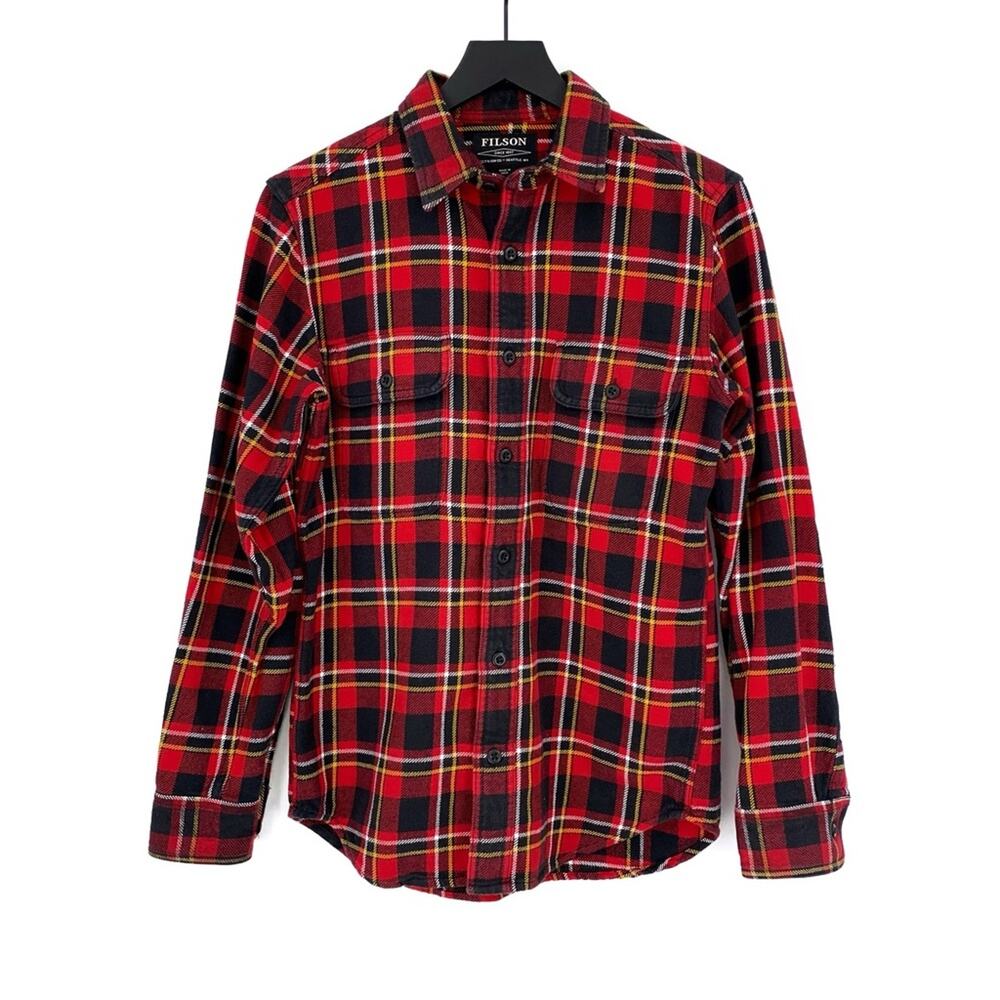 FILSON Vintage Flannel Work Shirt Red Black Gold XS